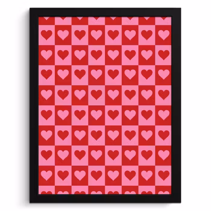 Cuadros enmarcados - Rojo - Rosa - Tablero de ajedrez - San Valentín