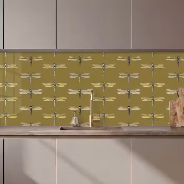 Revestimiento cocina - Libélulas - Patrón - Verde