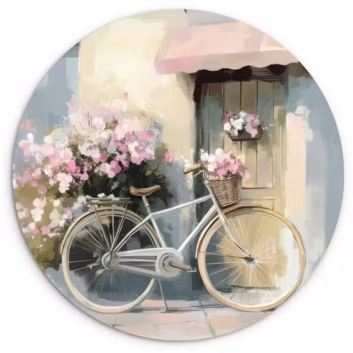 Cuadro redondo - Bicicleta - Colores pastel - Flores