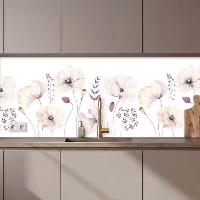 Revestimiento cocina - Flores - Pastel - Plantas - Blanco