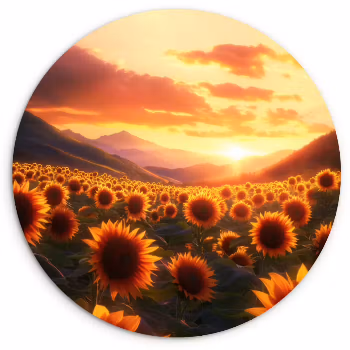 Cuadro redondo - Girasoles - Atardecer - Paisaje