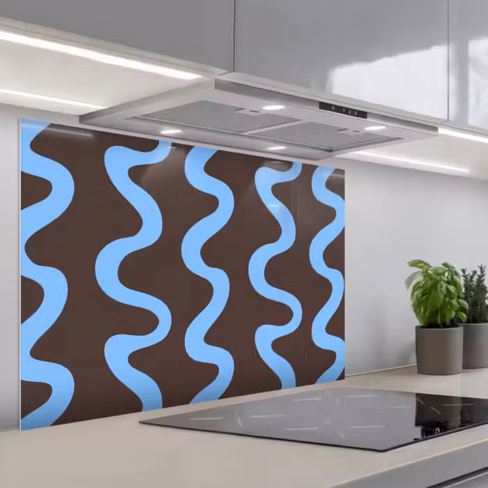 Salpicaderos de cocina - Líneas sinuosas - Azul - Marrón - Minimalista