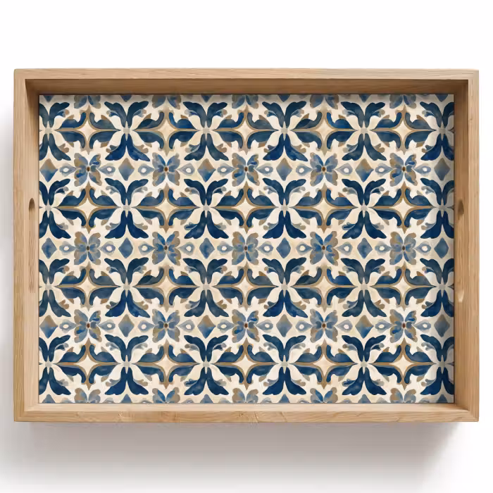 Bandeja - Azulejos - Estampado - Azul - Beige