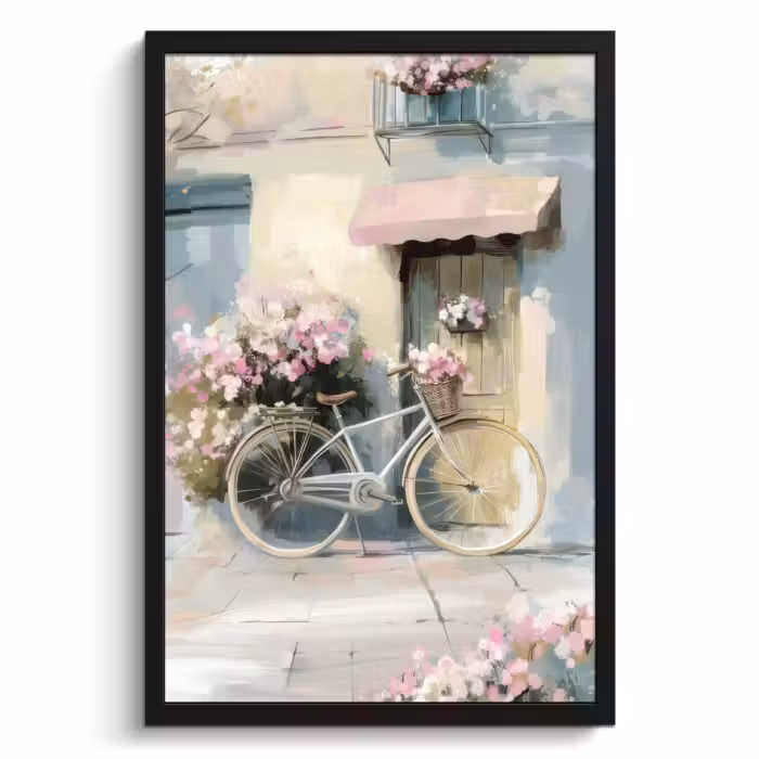 Cuadros enmarcados - Bicicleta - Colores pastel - Flores